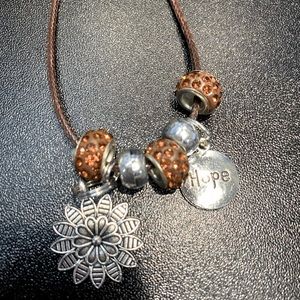 Brown/Antique Silver Sunflower Charm & Hope Charm